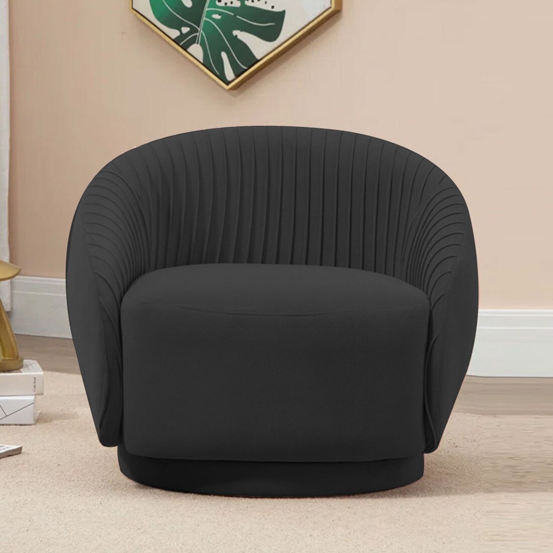Lorna Swivel Solid Wood Round Chair in Black Colour