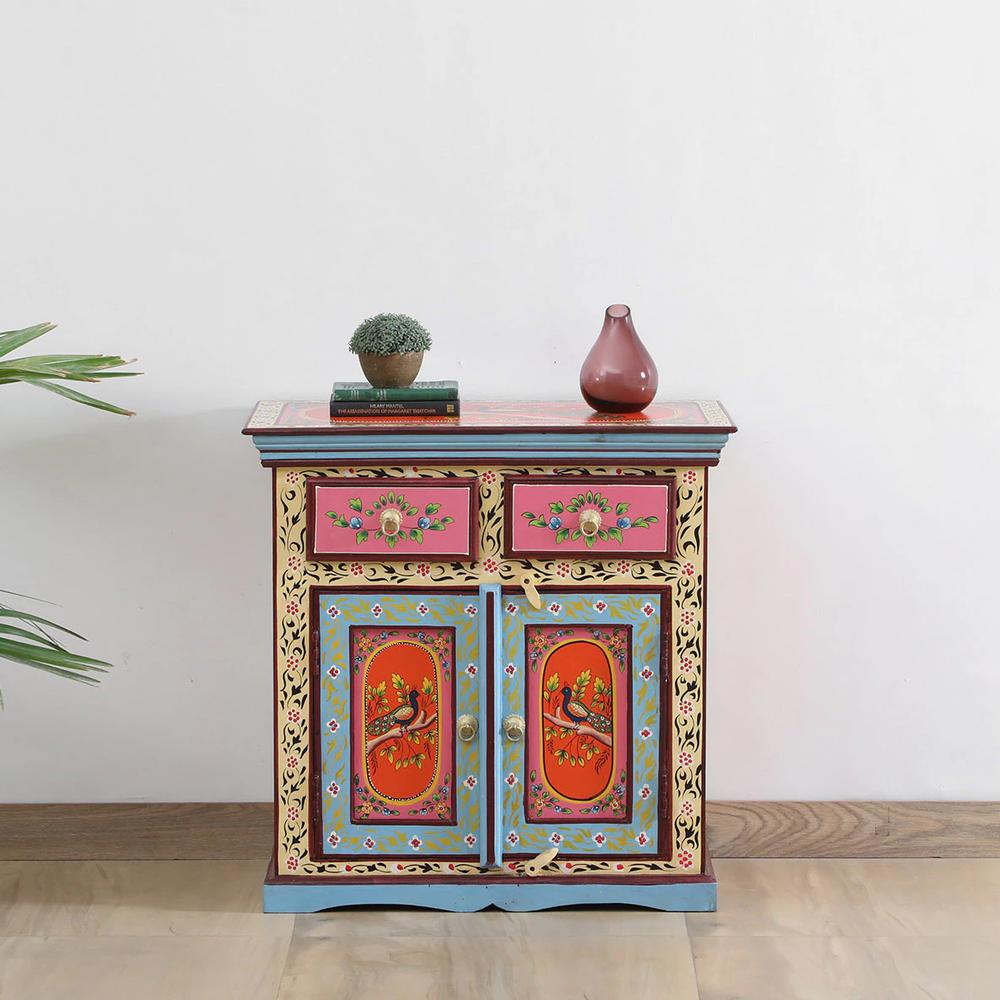Amara Solid Wood Hand painted Cabinet In Multicolour