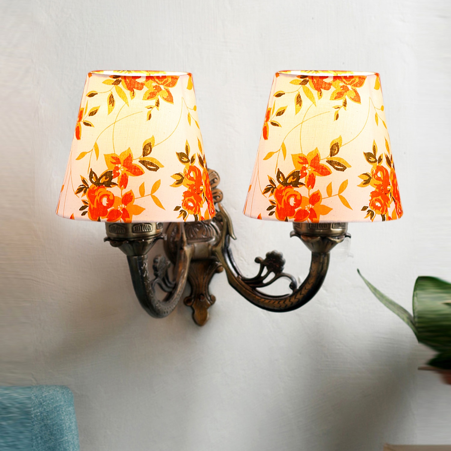 Devansh Metal Electric Wall Light in Antique Gold Colour with Multi Shade Count of 2 Lights - Devansh