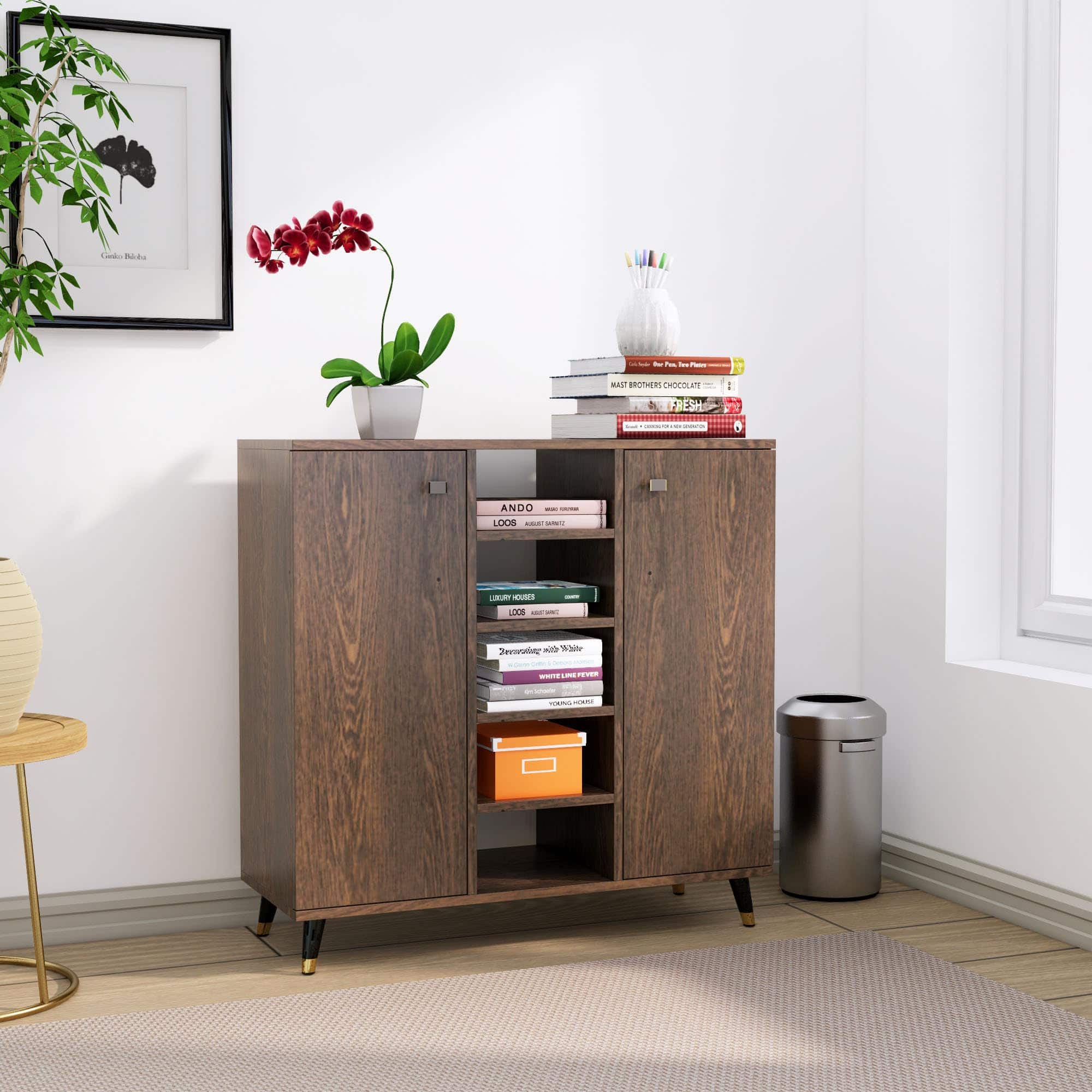 Hexa Engineered Wood Bookshelf Multipurpose Storage Rack in Flower Wenge Colour - HexaRed