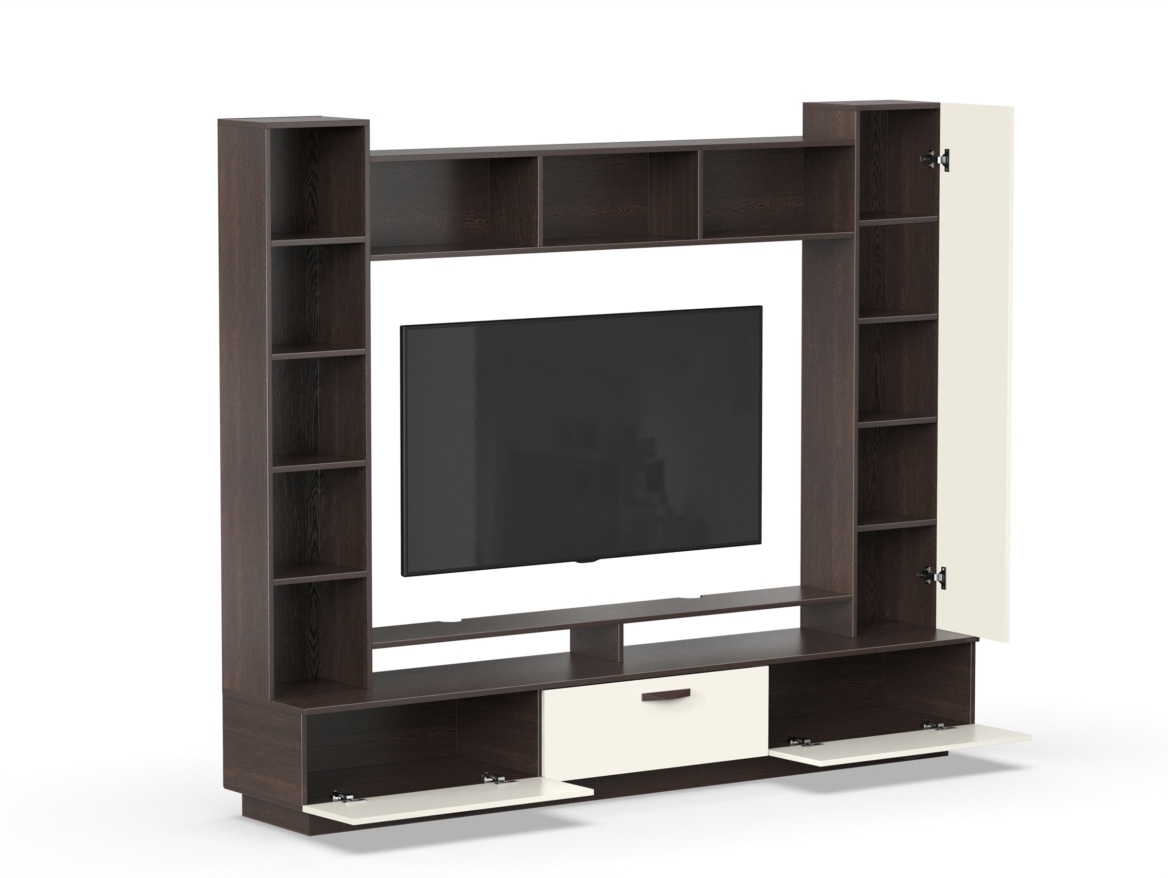 BLUEWUD Fenily Engineering Wood Floor Standing TV Entertainment Unit Set Top Box Stand/TV Cabinet Panel with Shelves for Books & D�cor Display Unit Bed Living Room Upto 60 Inches (Wenge & White)