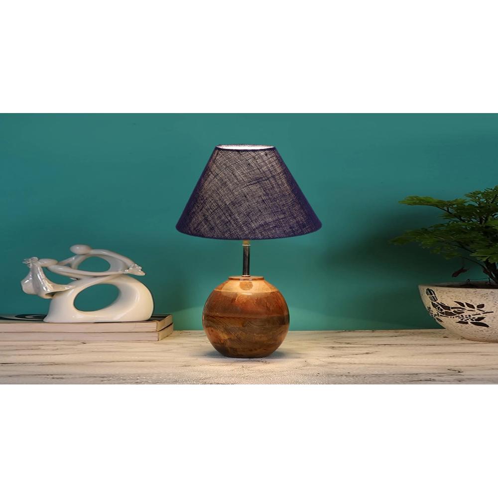 Blue Jute with Natural Wood Table Lamp