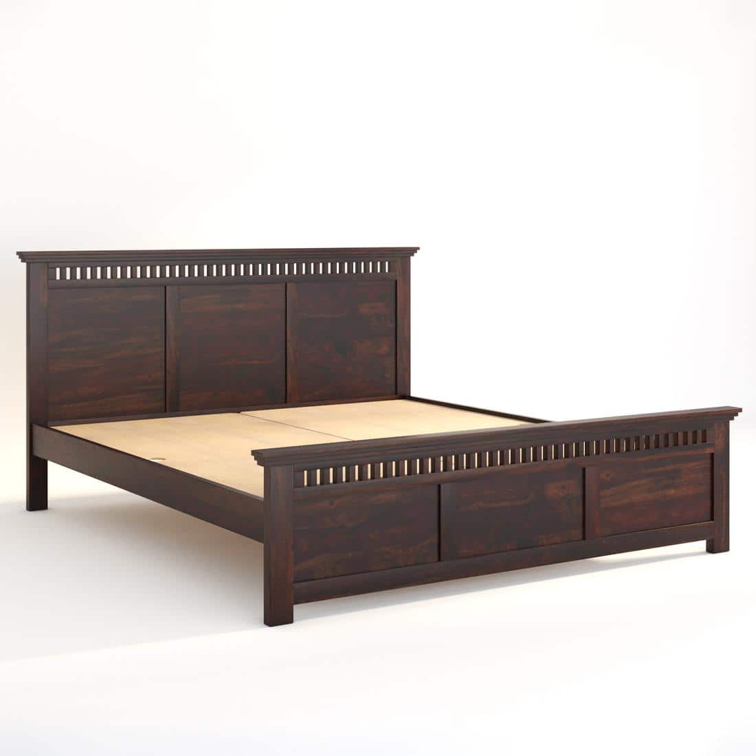 Madhvi Solid Wood Queen Size Bed Without Storage Bed In Walnut Finish
