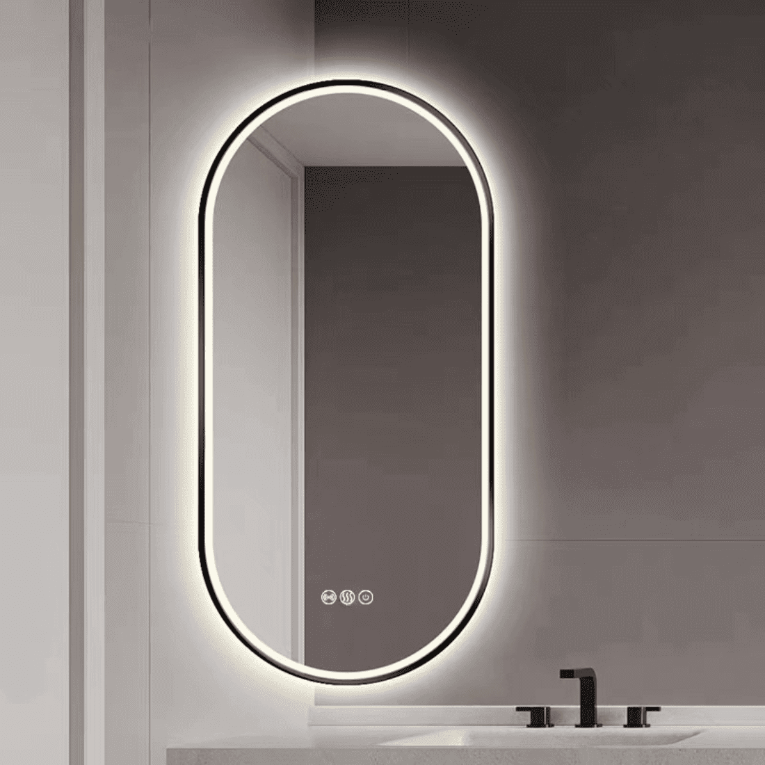 Oblong LED Mirror with Backlit Edge for Modern