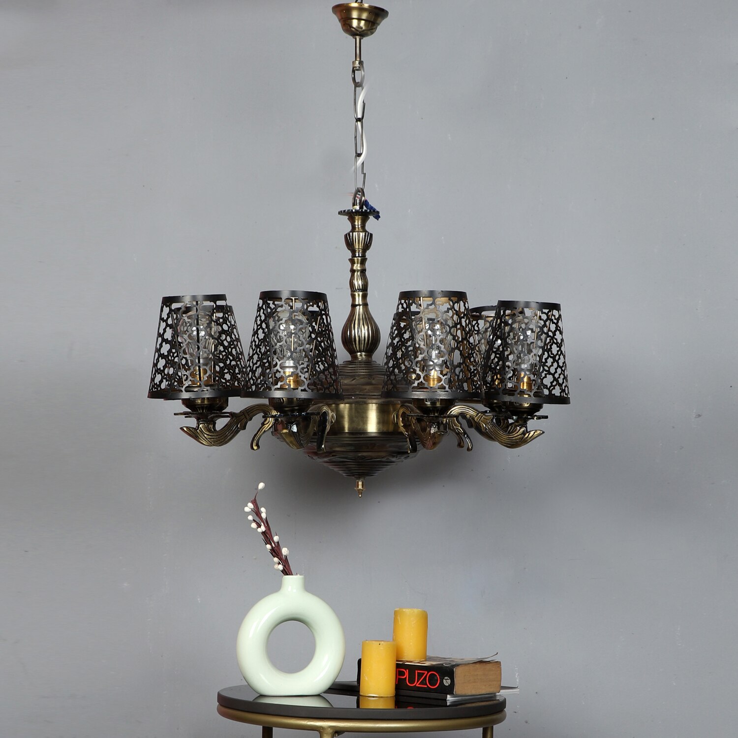 Devansh Gold Antique Wall Mounted Lamp With Beige Jute Shade