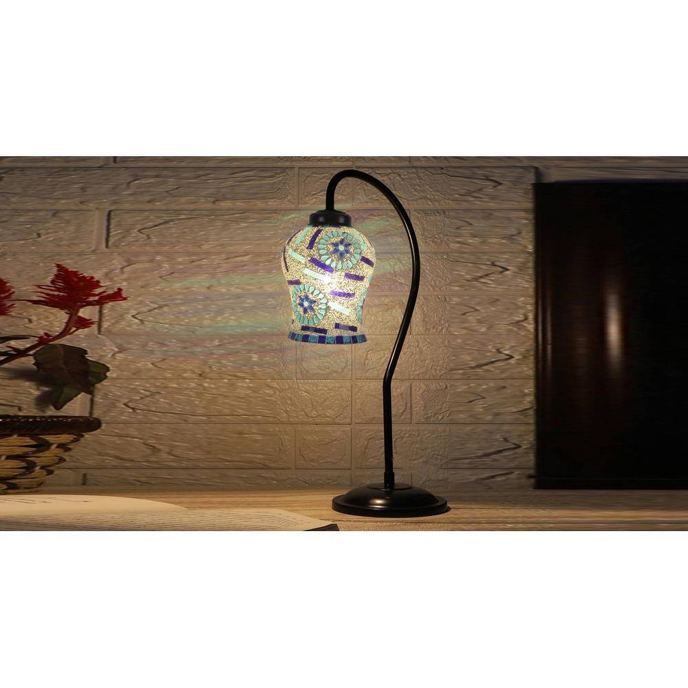Multicolor Mosaic Glass Curvy Table lamp with Iron Base (EN20)