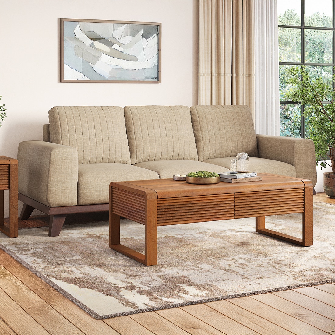 Linnea Rectangular Solid Wood Coffee Table In Amber Walnut Finish