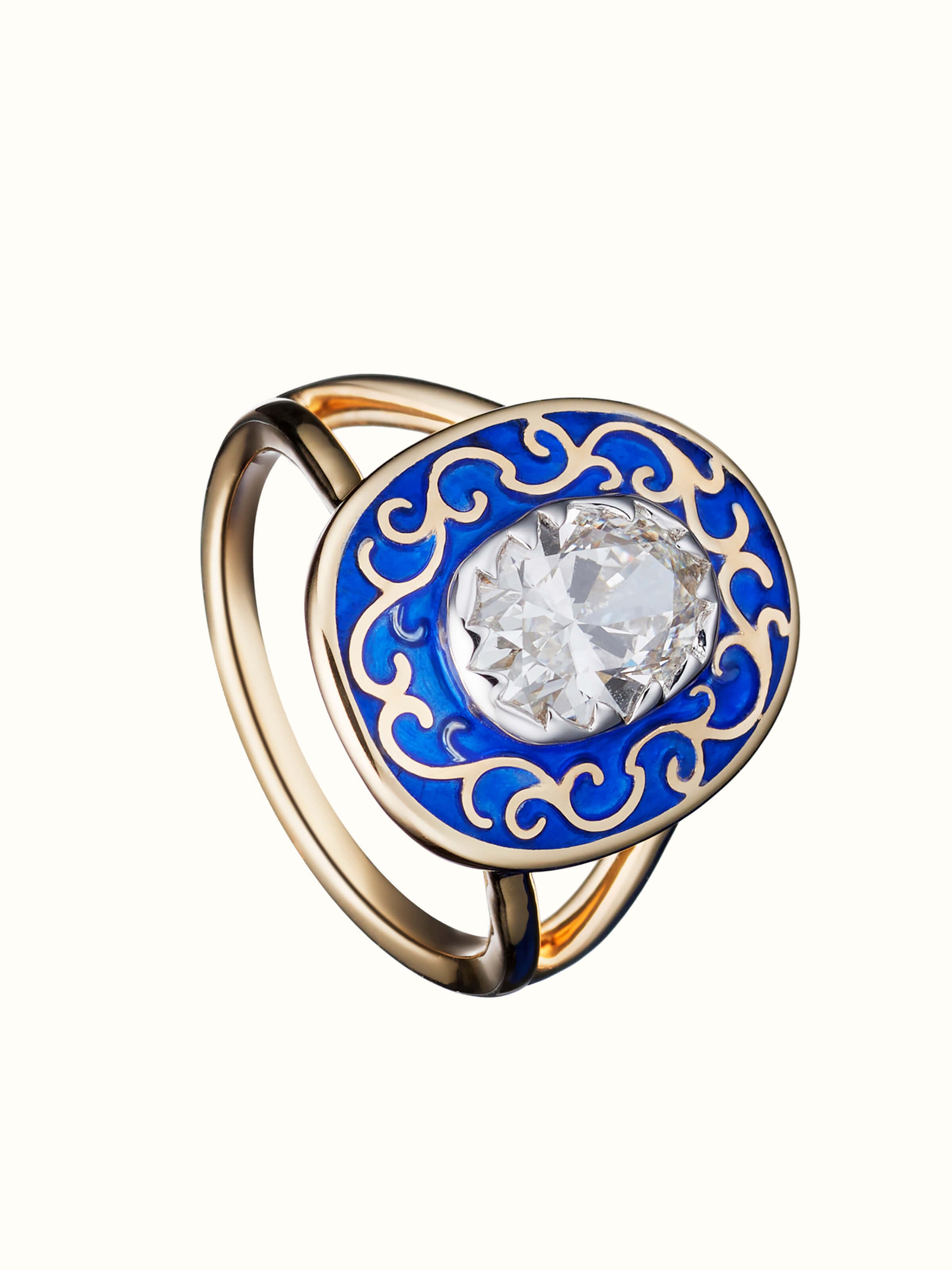 front view of jadau 14 karat gold ring with traditional stone setting