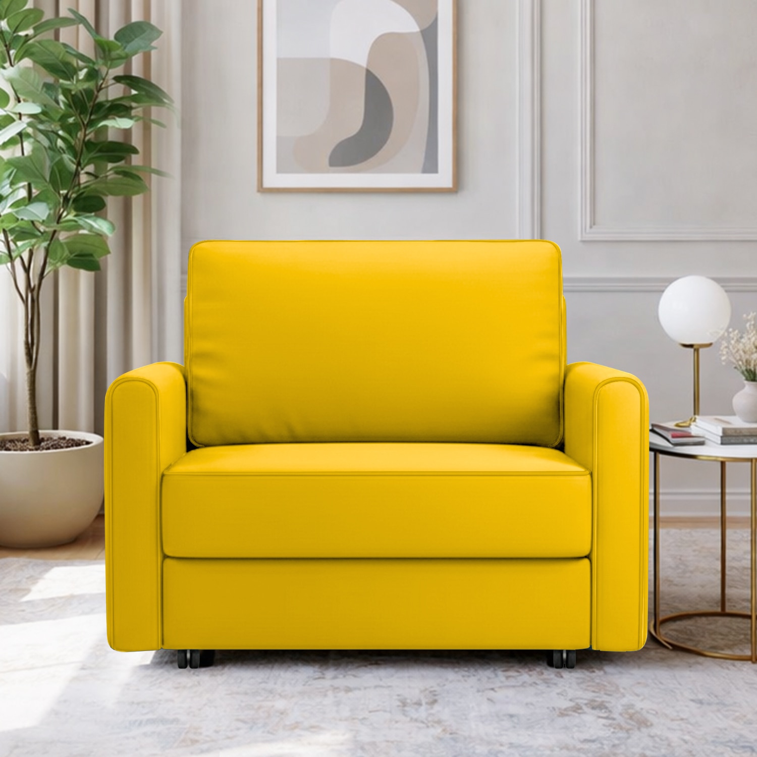 Flycon Pull Out Sofa cum Bed in Yellow Colour