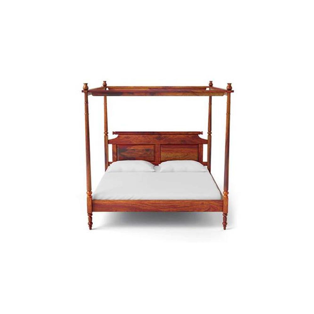 Pencil Solid Wood King Size Non Storage Bed In Honey Oak Finish