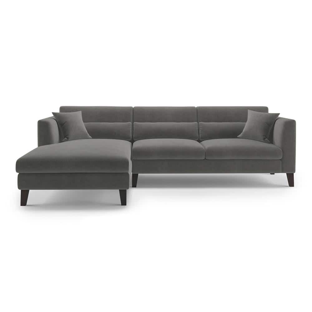 Lewis Sectional Sofa (Colour : Ash Grey Velvet, Cushion : Soft, Seater : Left Aligned 3 Seater + Left Aligned Chaise)