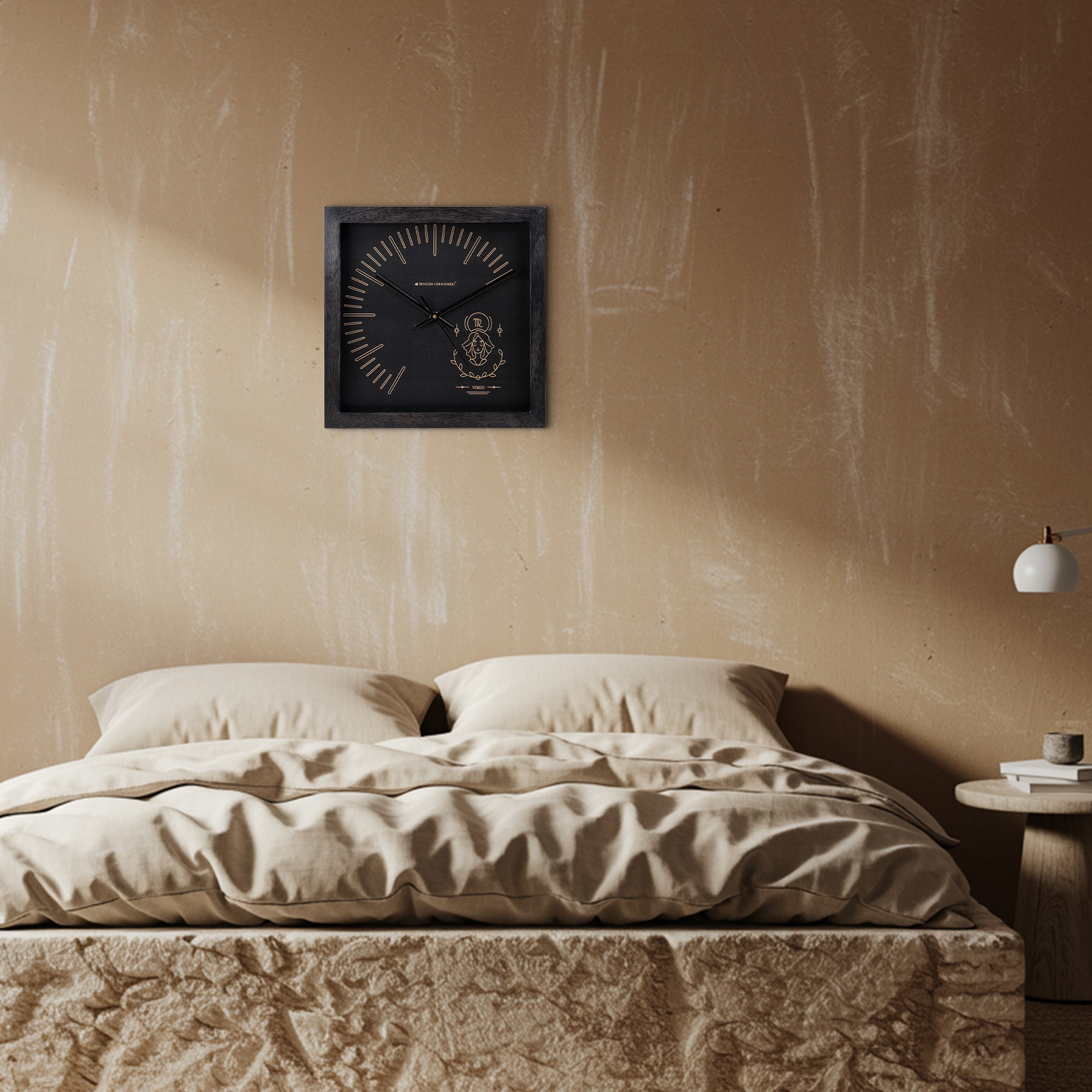 Virgo Zodiac Wooden Wall Clock with Minimal Gold Accents