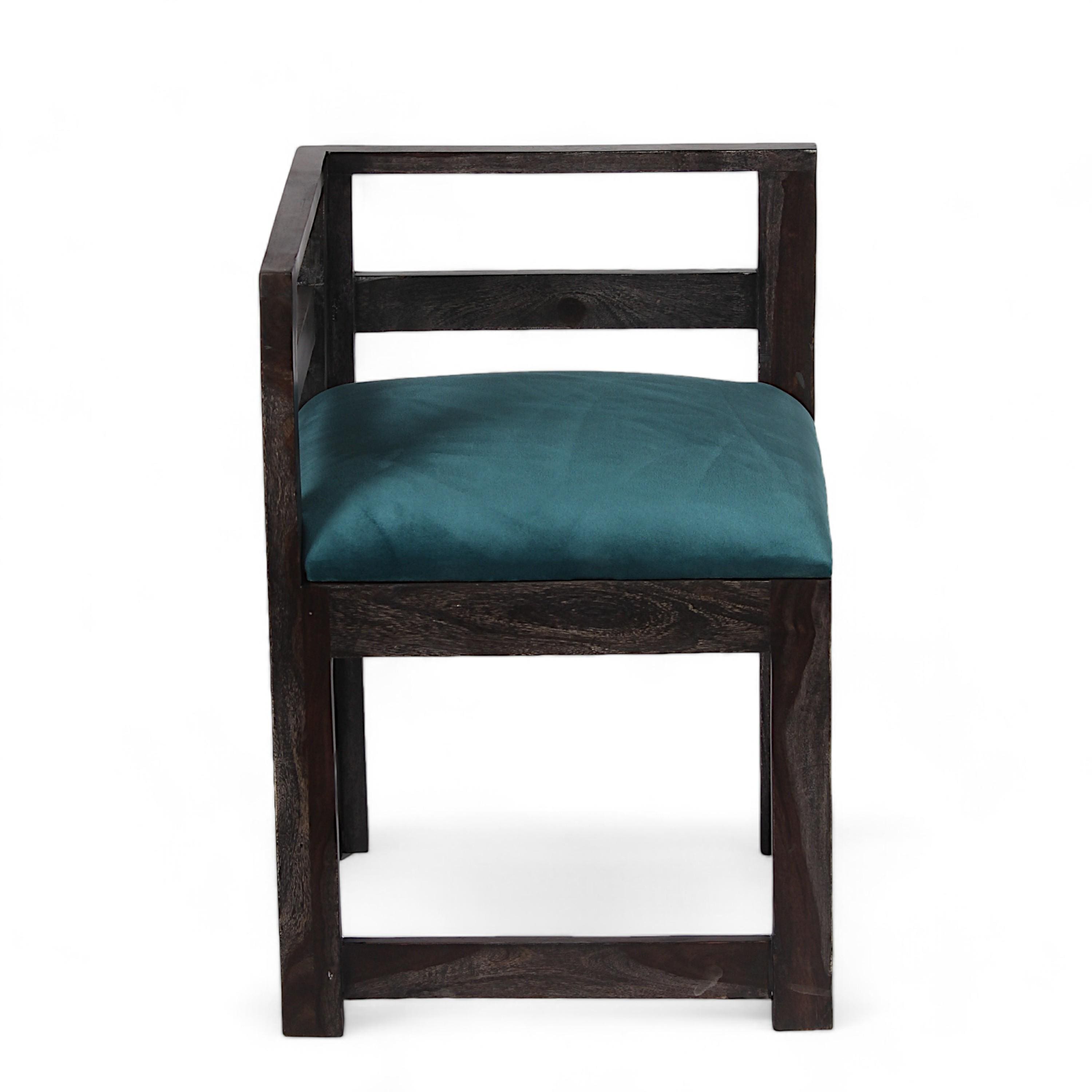 Kingston Sheesham Wood 4 Seater Dining Table Set in Mahogany Finish & Turquoise Sea Velvet fabric Upholstery