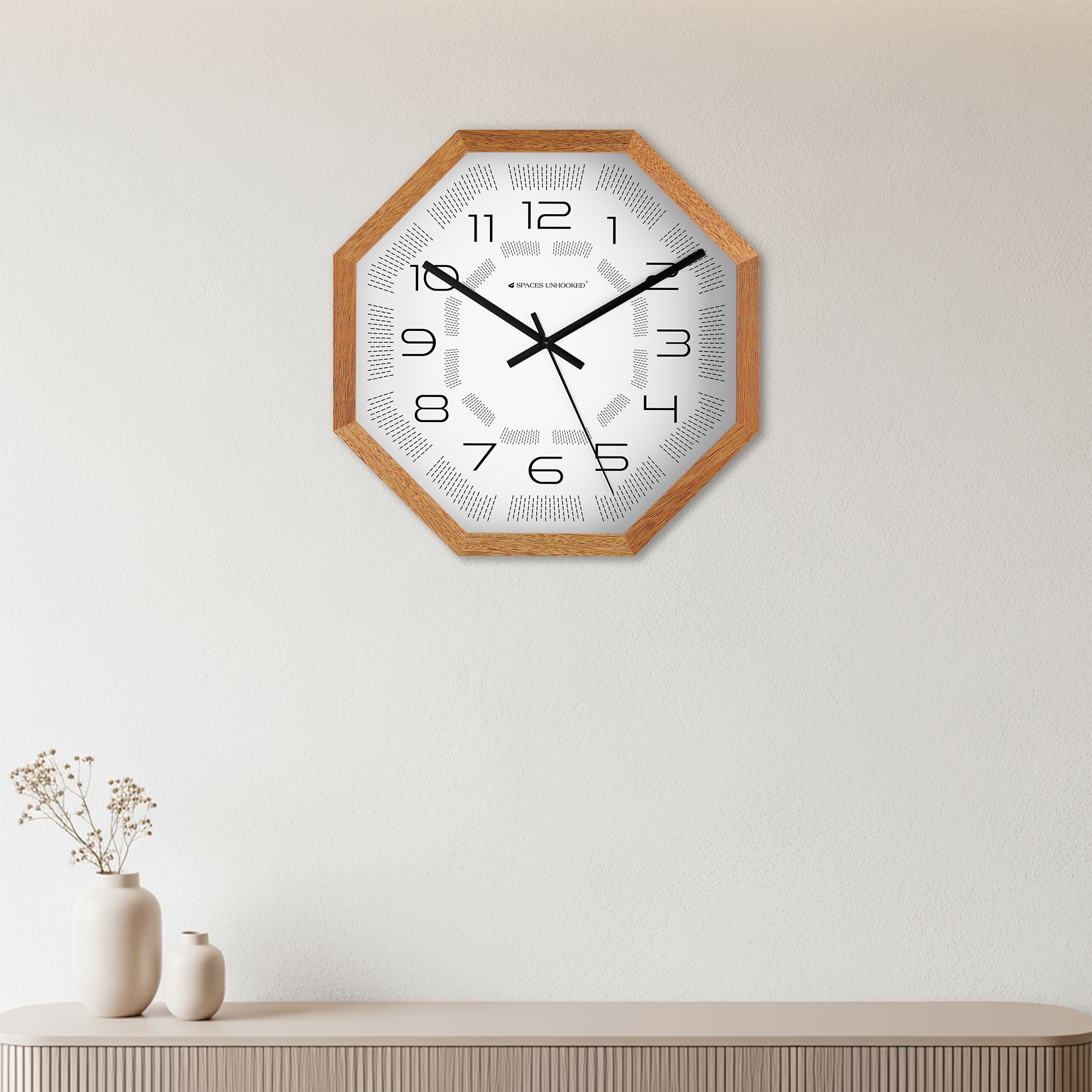 Structured Elegance Octagon Wooden Wall Clock