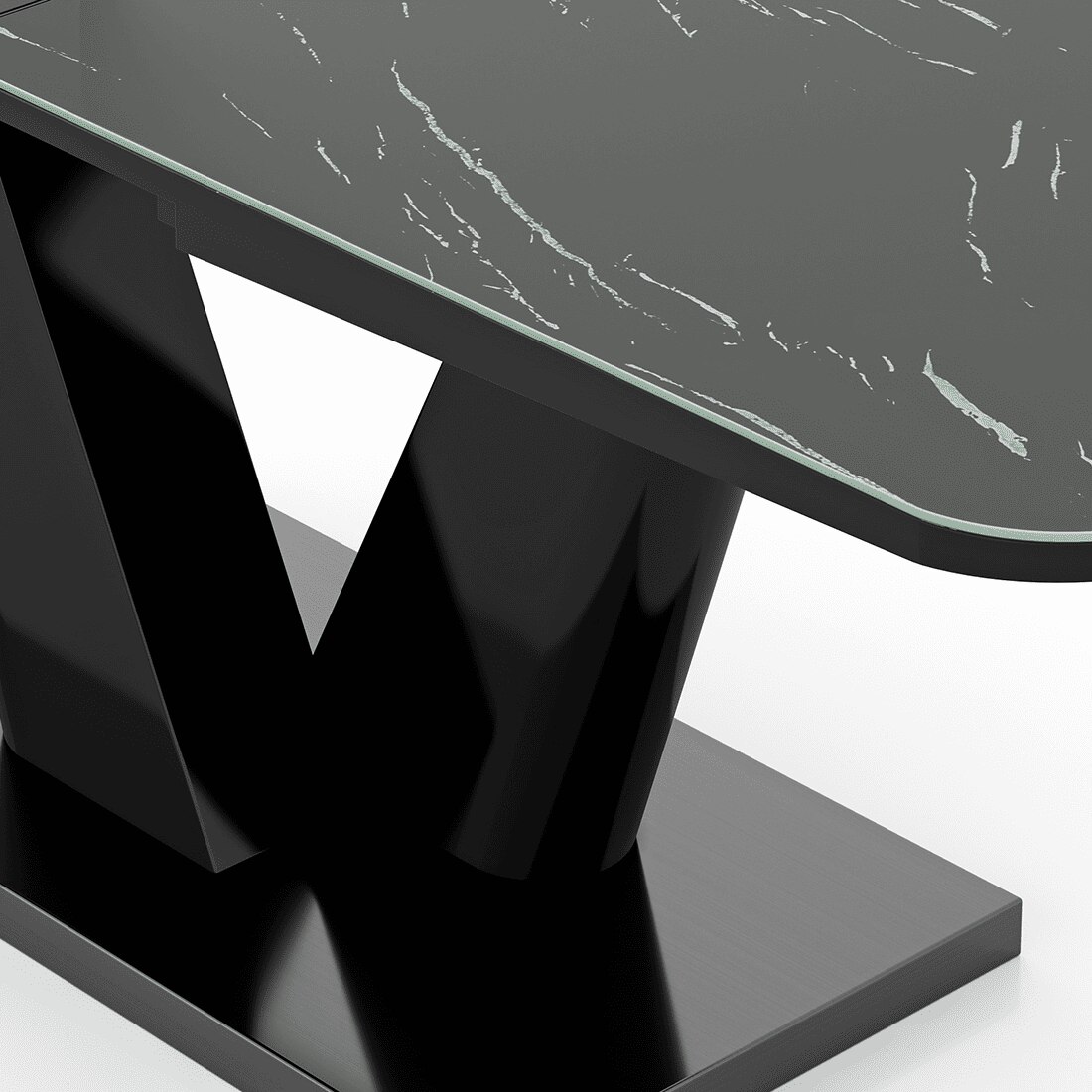 Caribu 4 To 6 Extendable Dining Table With Set Of 4 Doris Swivel Accent Chairs (Finish- Black Marble High Gloss, Colour- Dark Grey)