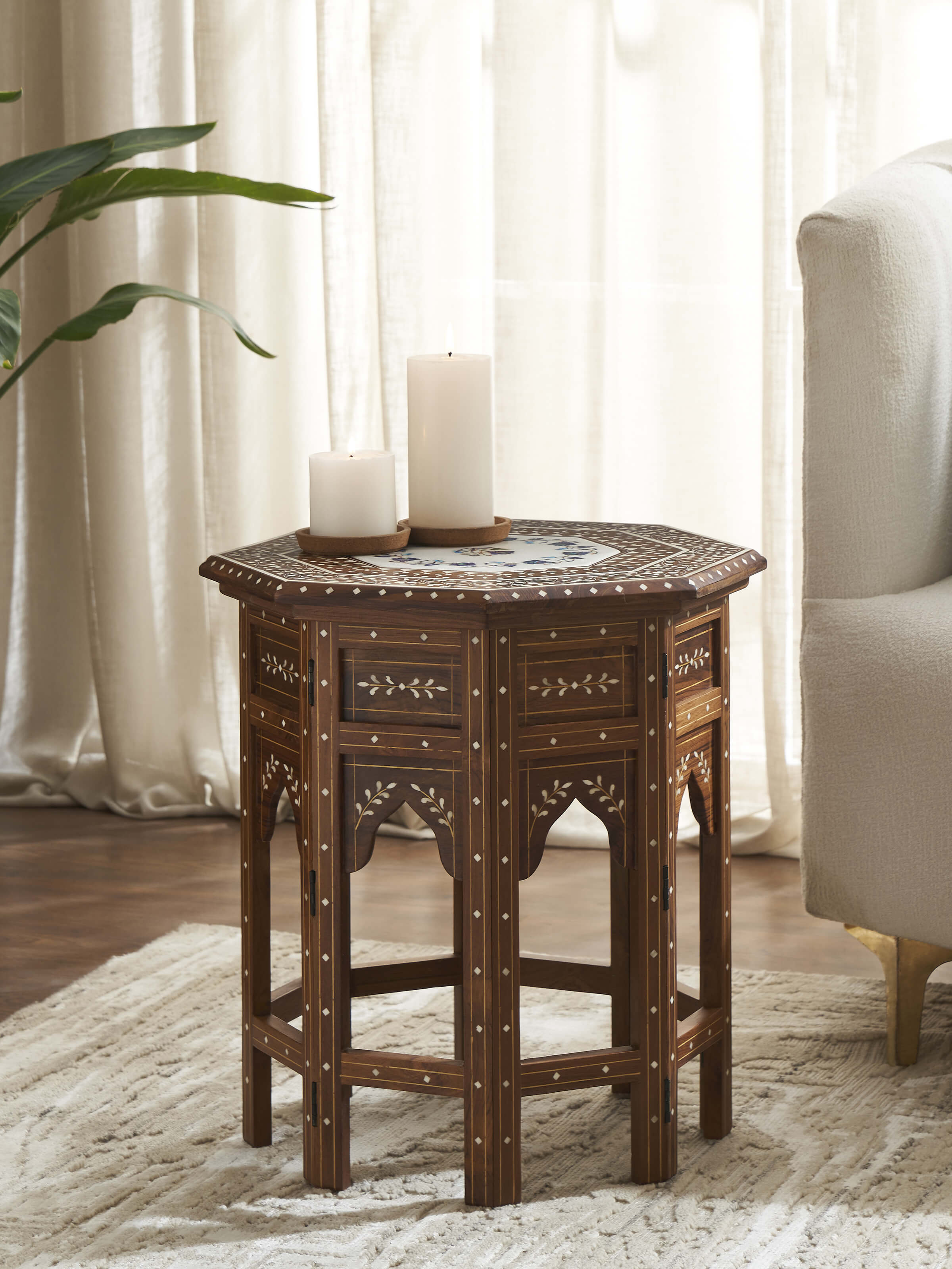 Lifestyle view of Pacchikari Teak Wood End & Side Table
