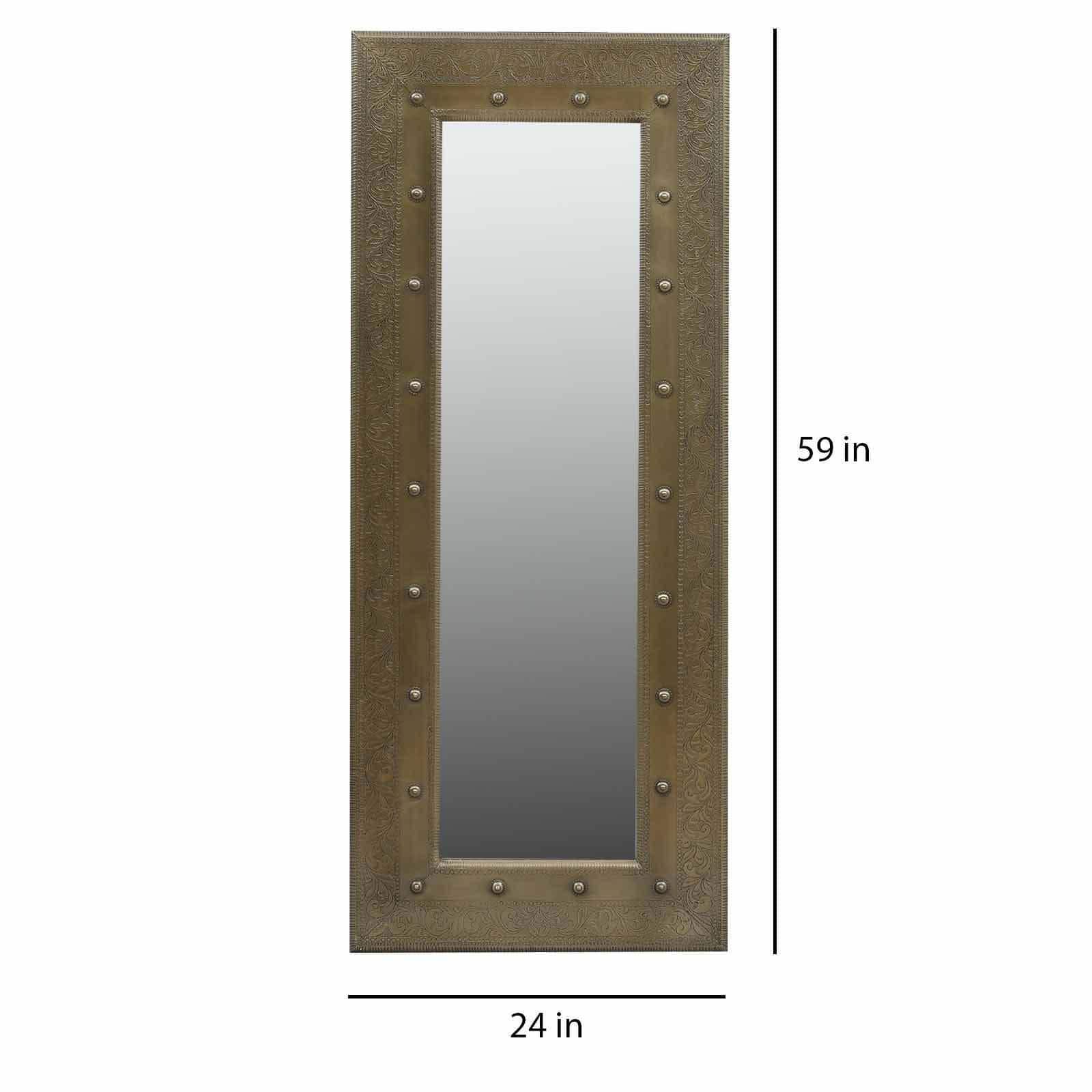 Kent Mango Wood Inlay Brass Tall Wall Mirror