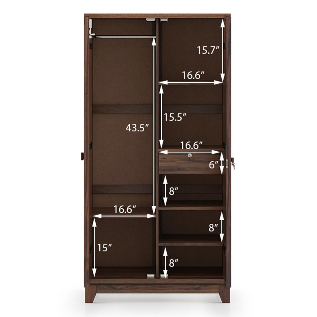 Magellan Solid Wood 2 Door Wardrobe in Teak Finish