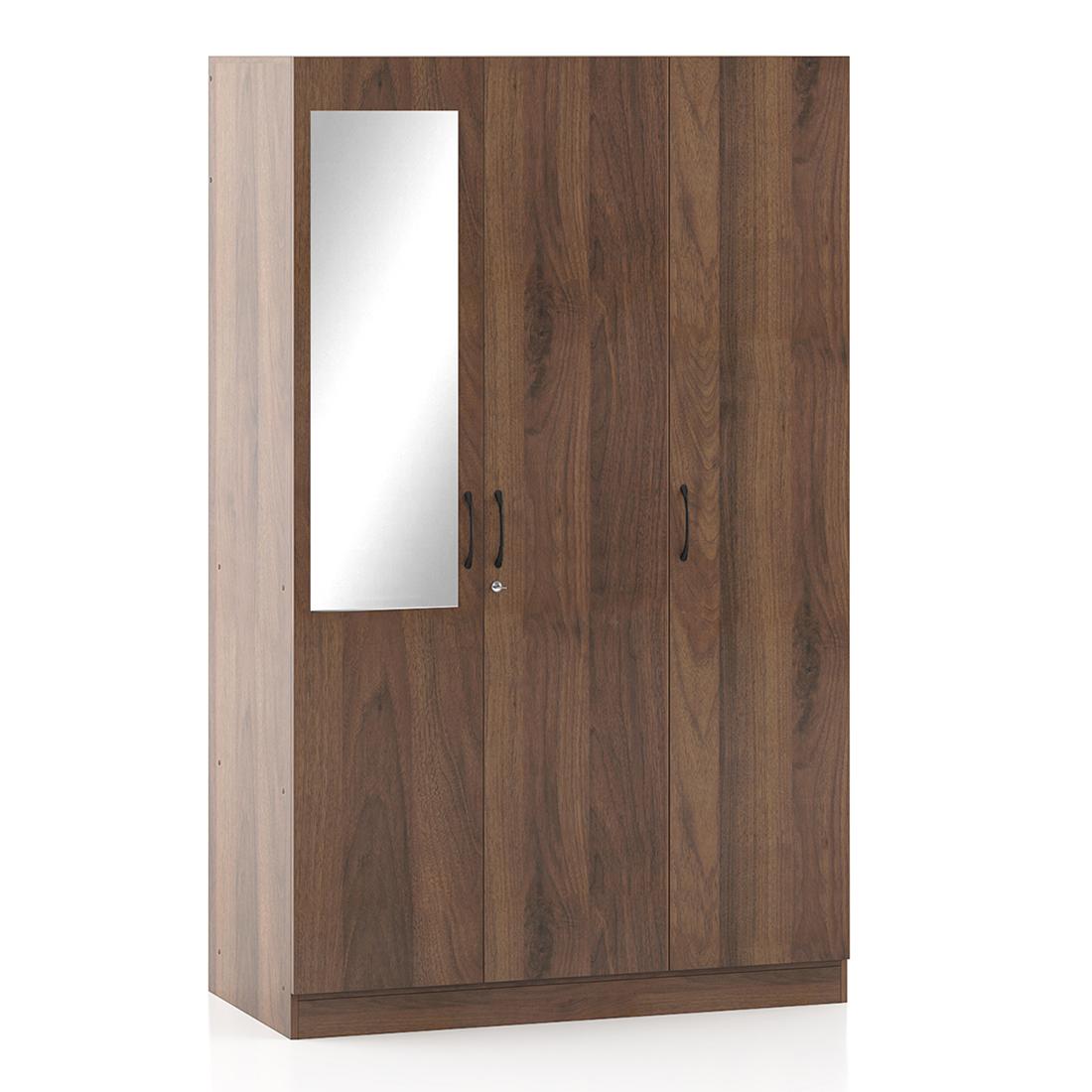 Zoey Engineered Wood 3 Door Wardrobe With Mirror in Classic Walnut Finish