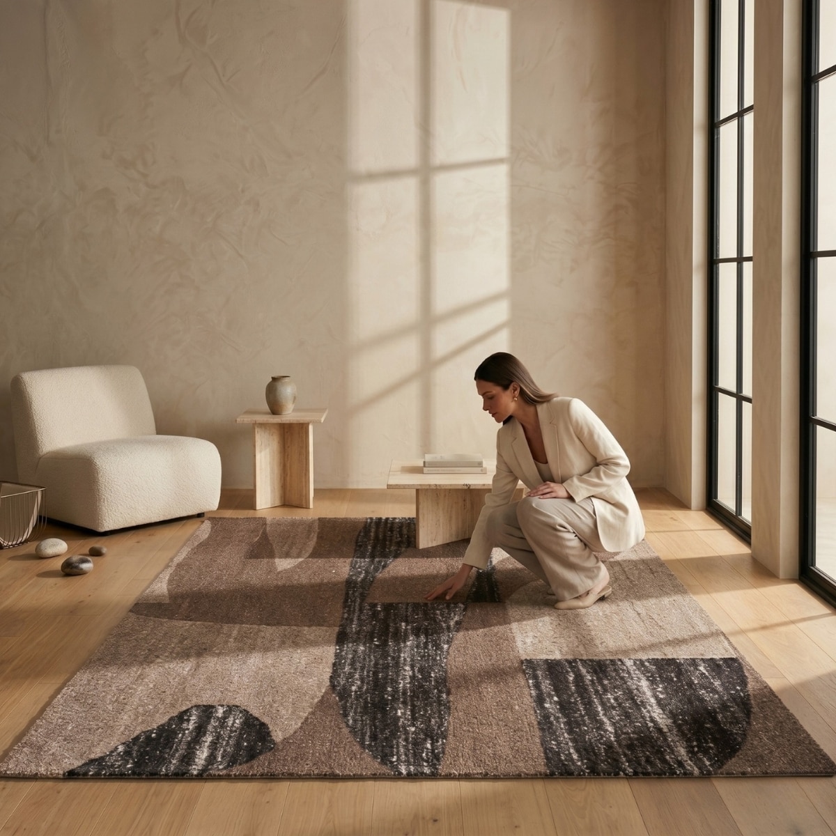 Handmade Wool Area Rug Modern Abstract Brown Beige 9 x 12 Feet Carpet - NEU LOOMS