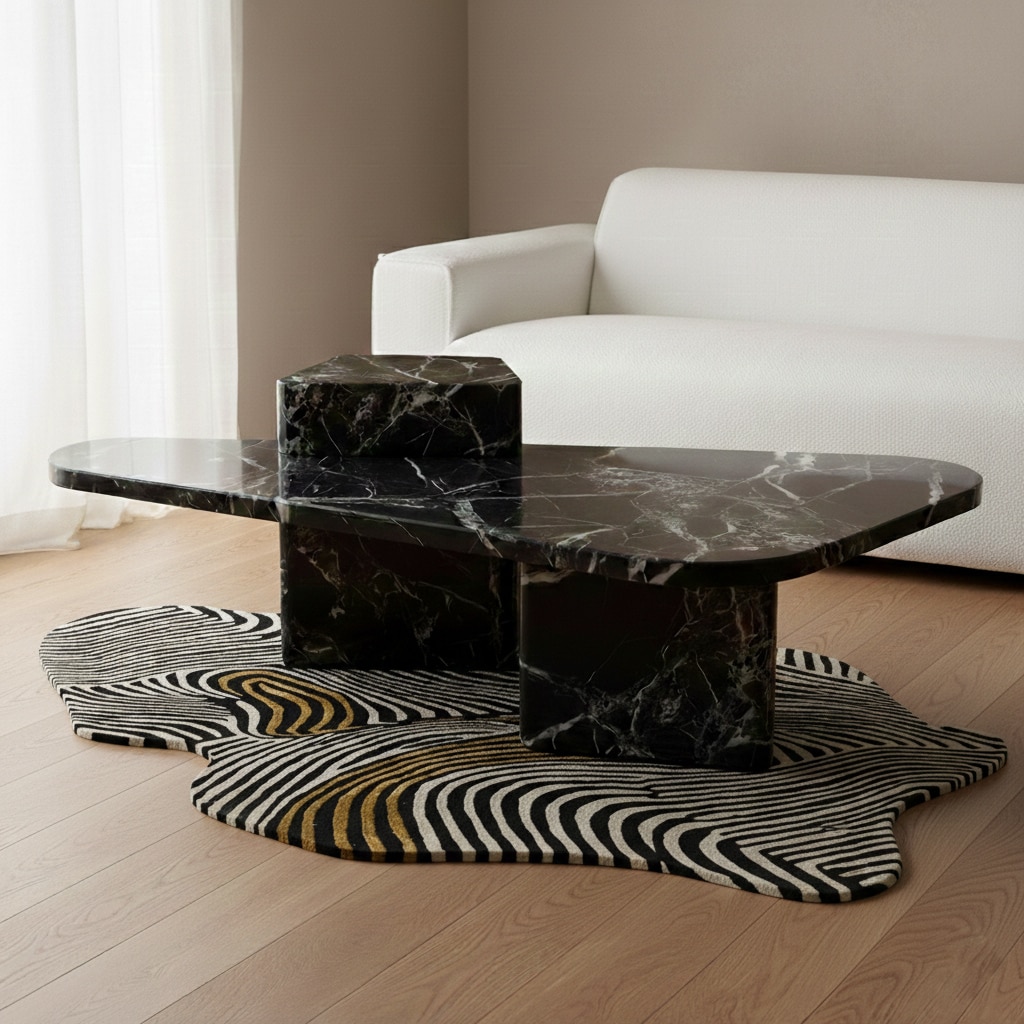 Bronski Marble Coffee Table In Gray Finish - Living Shape