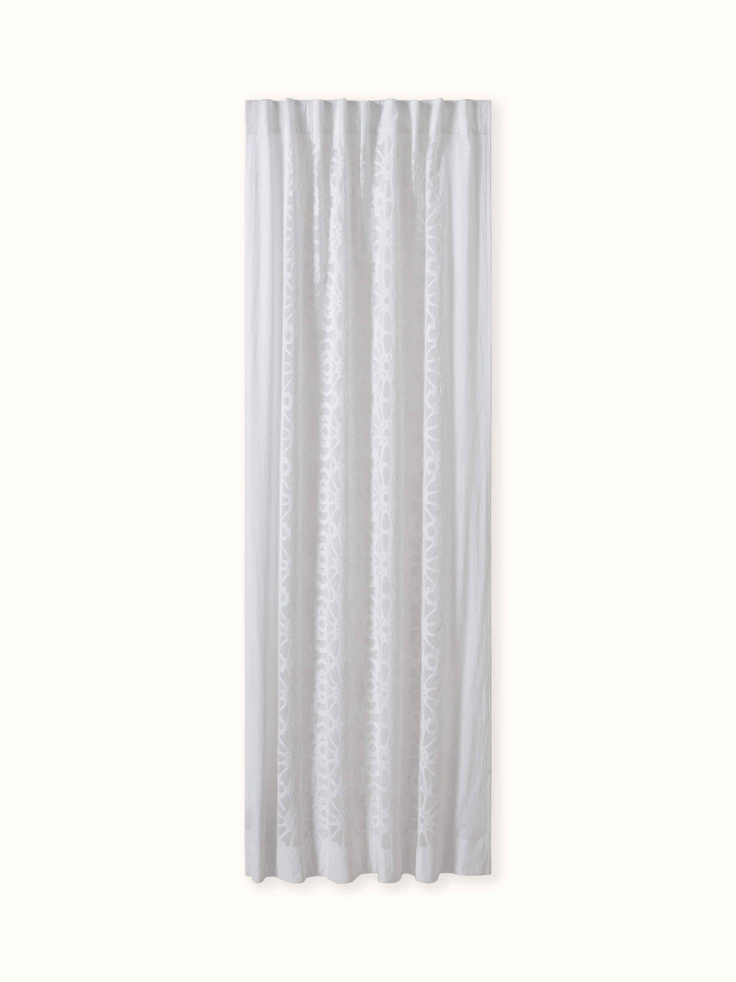 Mandana White Trellis Cotton Applique Sheer Curtain (7 Ft)