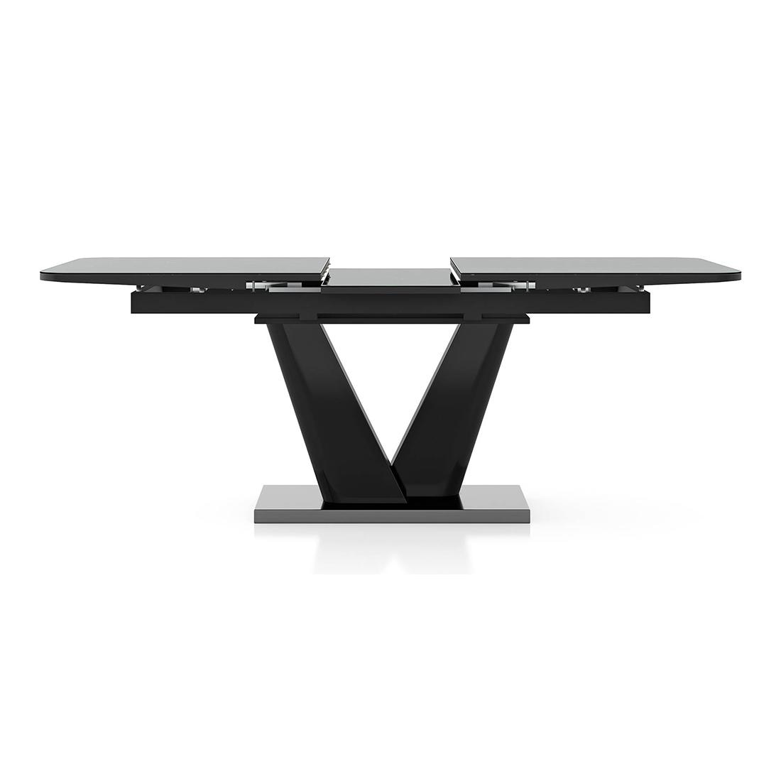 Caribu 6 To 8 Extendable Dining Table With Set Of 6 Doris Swivel Accent Chairs (Colour- Dark Grey, Finish- Black High Gloss)