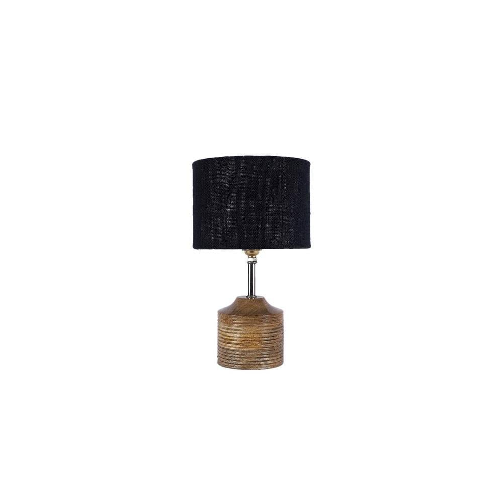 Gloria Black Natural Fiber Shade Table Lamp with Natural Wooden Base