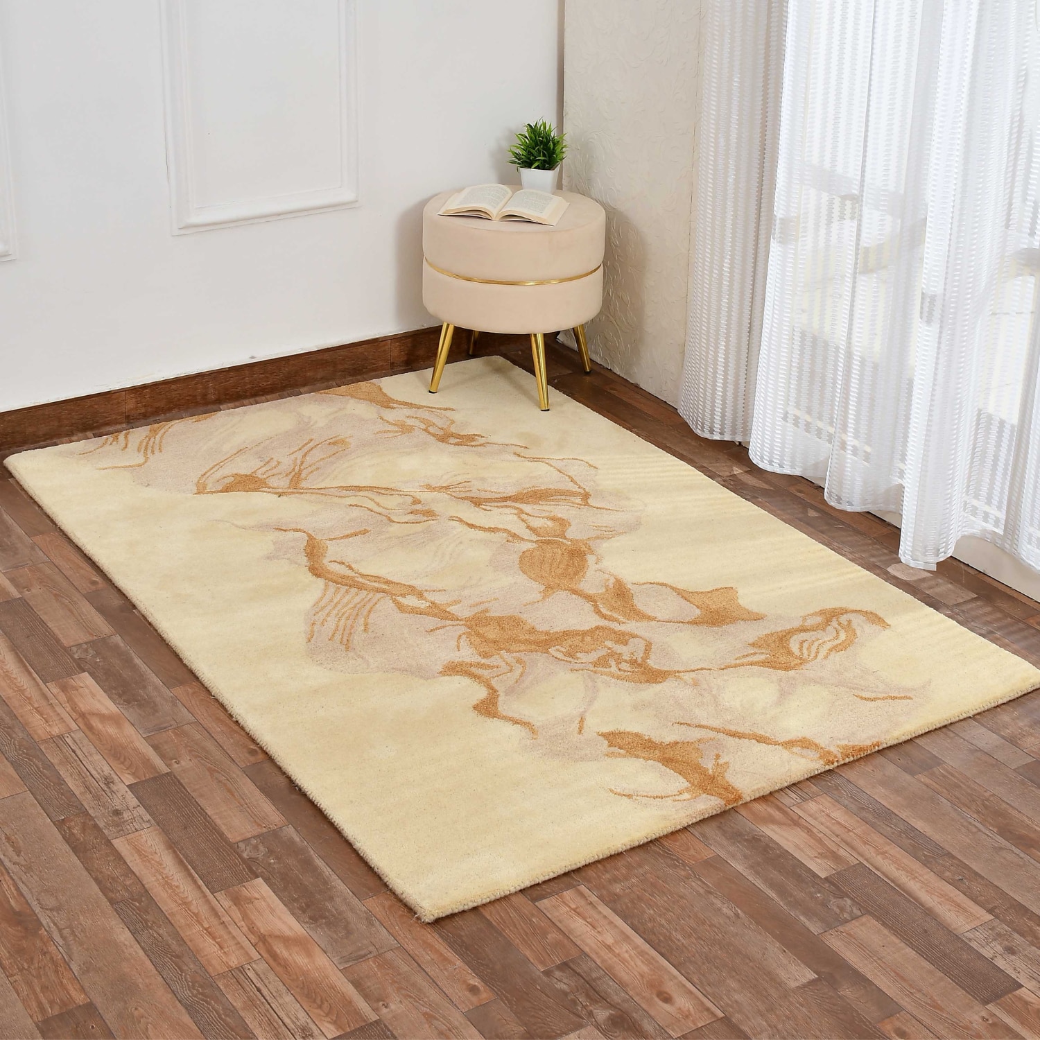 Presto Gold Abstract Hand Tufted Wool Carpet 5X7 Feet - Presto