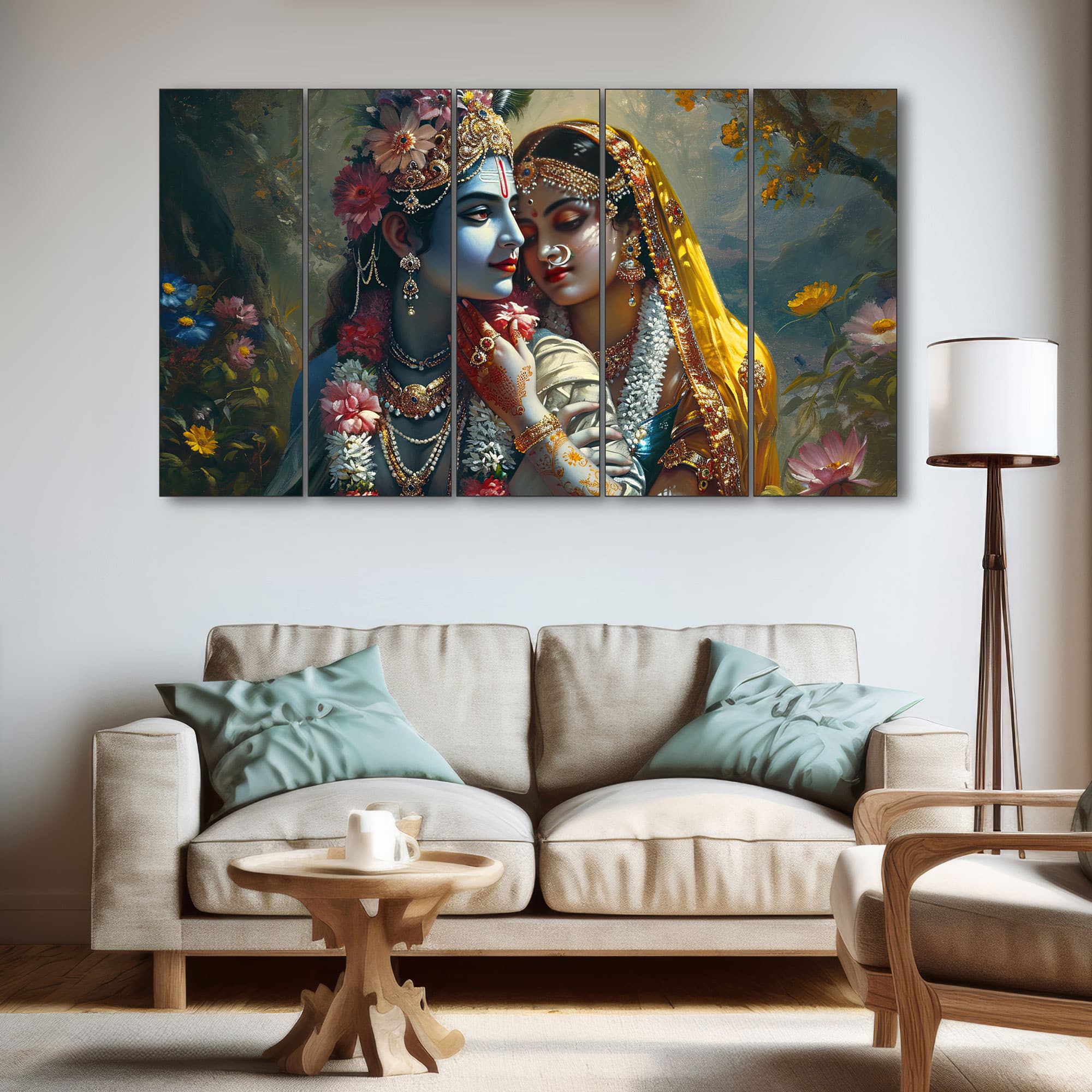 The Castle Decor Premium Radha Krishna Wall Art Wooden Frame 27x48 Inch (Style 6) - The Castle Decor
