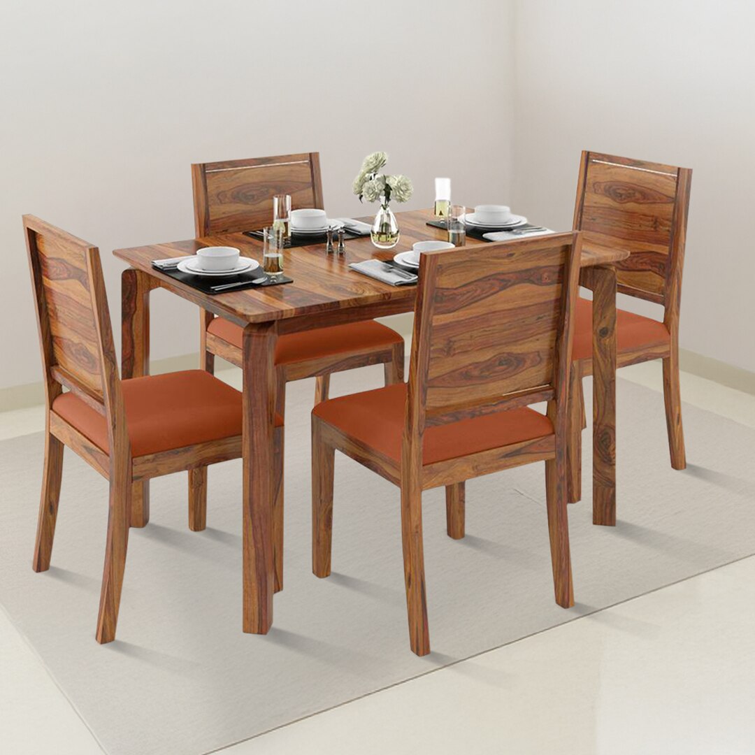 Catria - Oribi 4 Seater Dining Table Set (Colour- Burnt Orange , Finish- Teak)