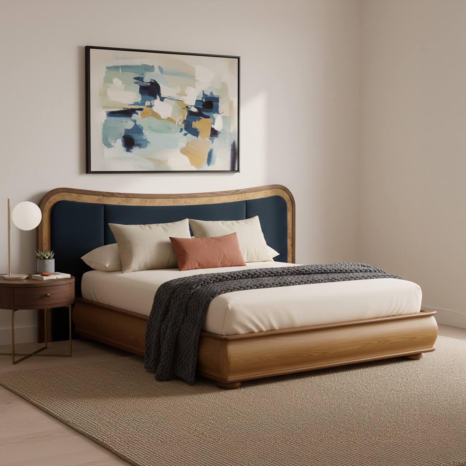 nestroots Elowen Softline Queen Size Bed in velvet With Oak wood Frame & Hydraulic Storage-picture-22