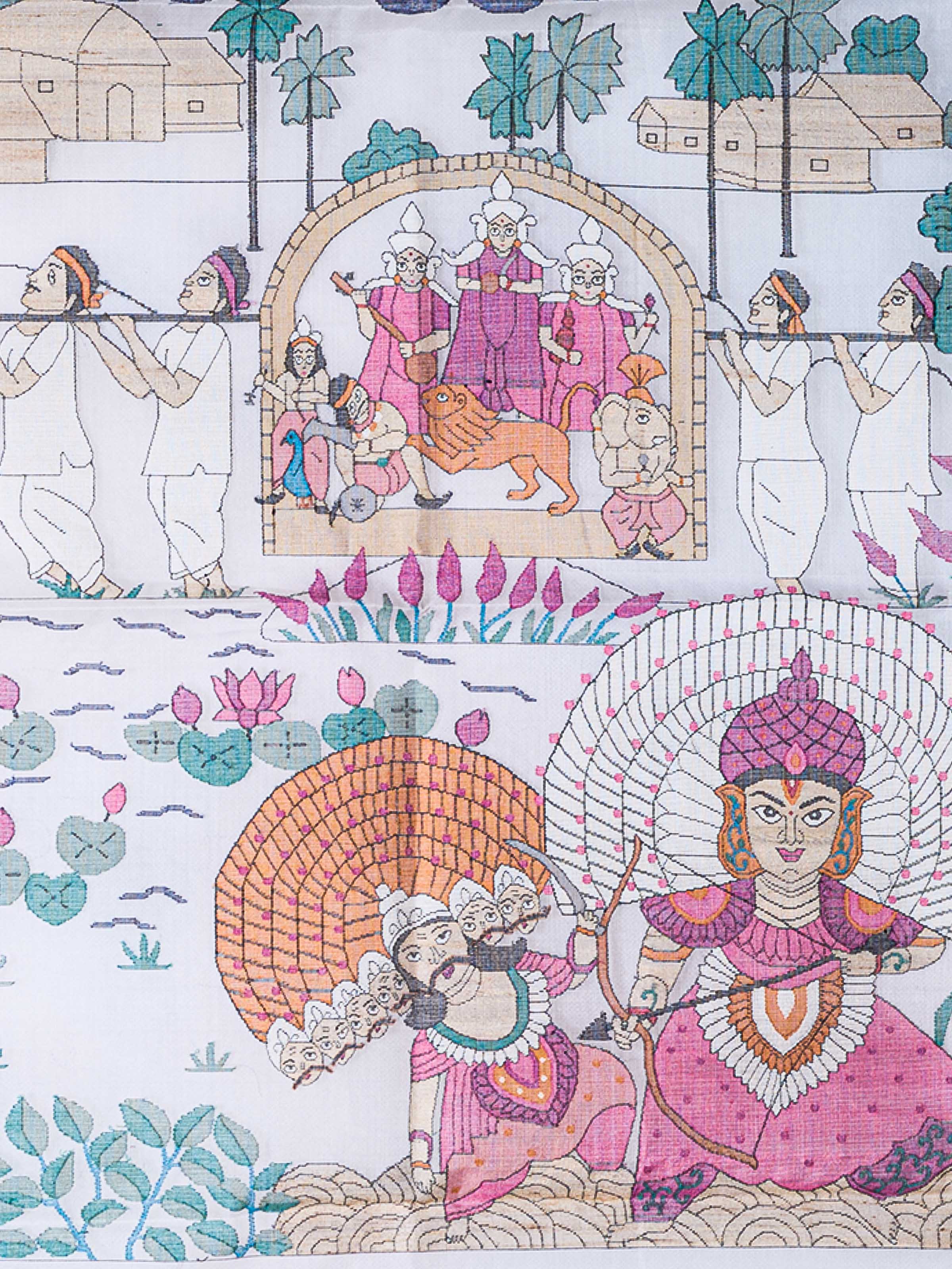 Durga Visarjan Jamdani Wall Hanging
