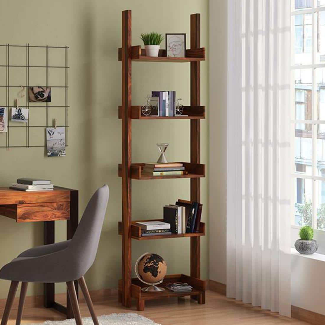 Austen Solid Wood Bookshelf in Teak Finish