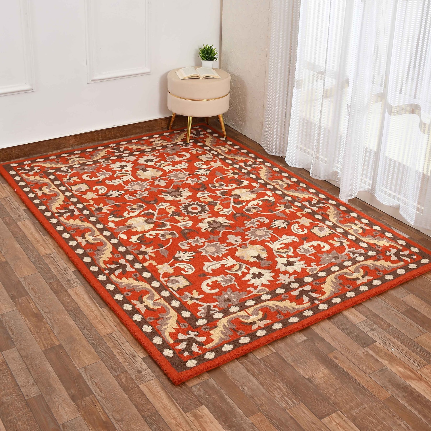 Presto Orange Traditional Hand Tufted Wool Carpet 4X6 Feet - Presto