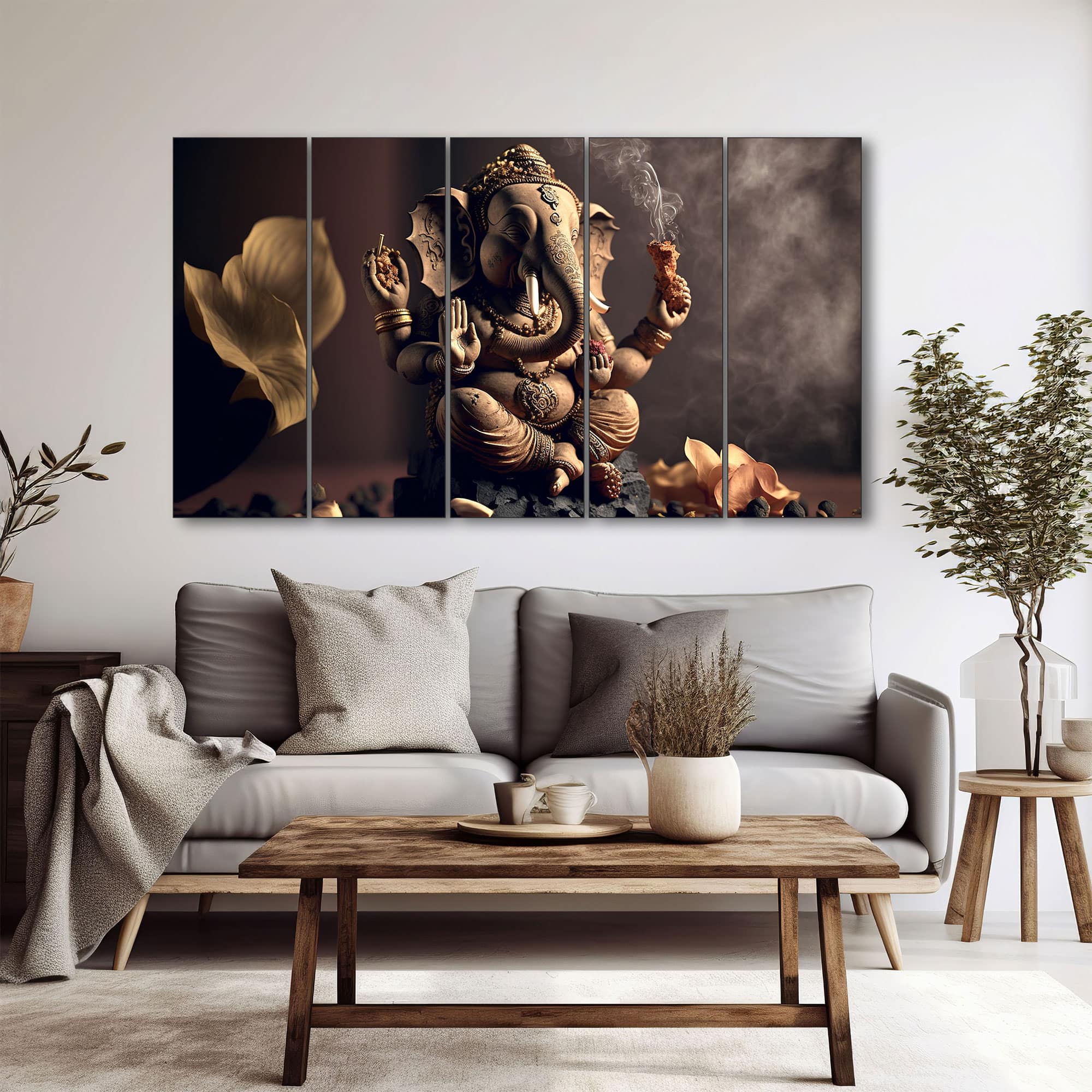 The Castle Decor Lord Ganesha Wall Painting Wooden Framed 27x48 Inch (Style 10) - The Castle Decor
