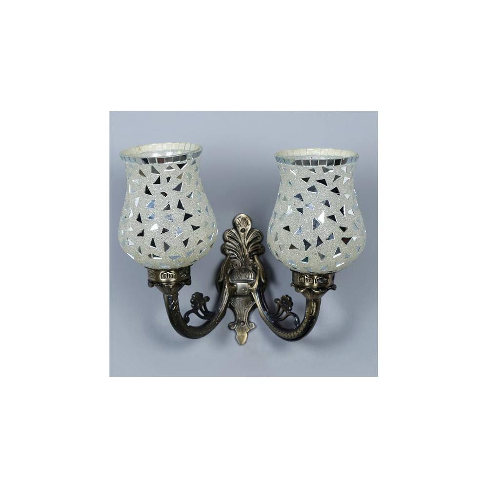 Riley Antique Metal Double Wall Mounted Lamp with Multicolor Mosaic Glass