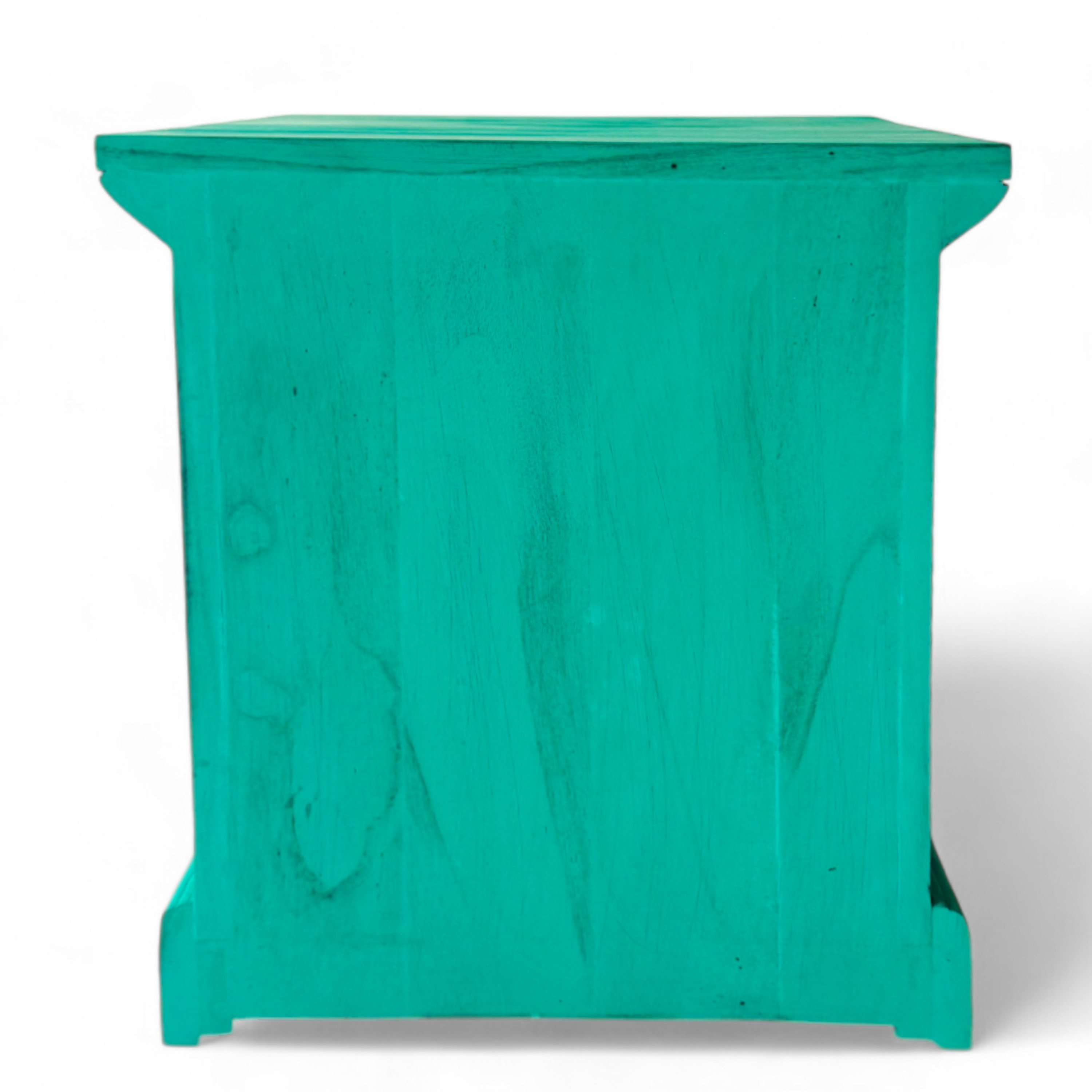 Queens Sheesham Wood Bedside Table in Antique Green Finish