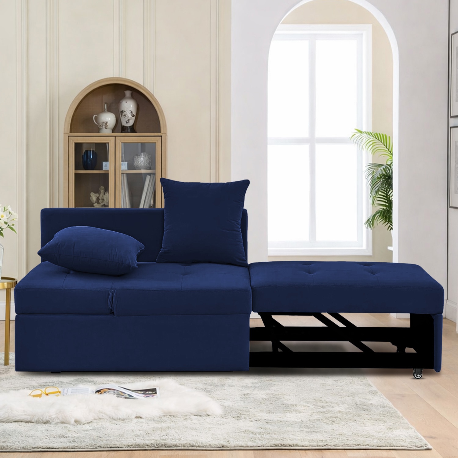 Midora 1 Seater Pull Out Sofa cum Bed in Navy Blue Colour