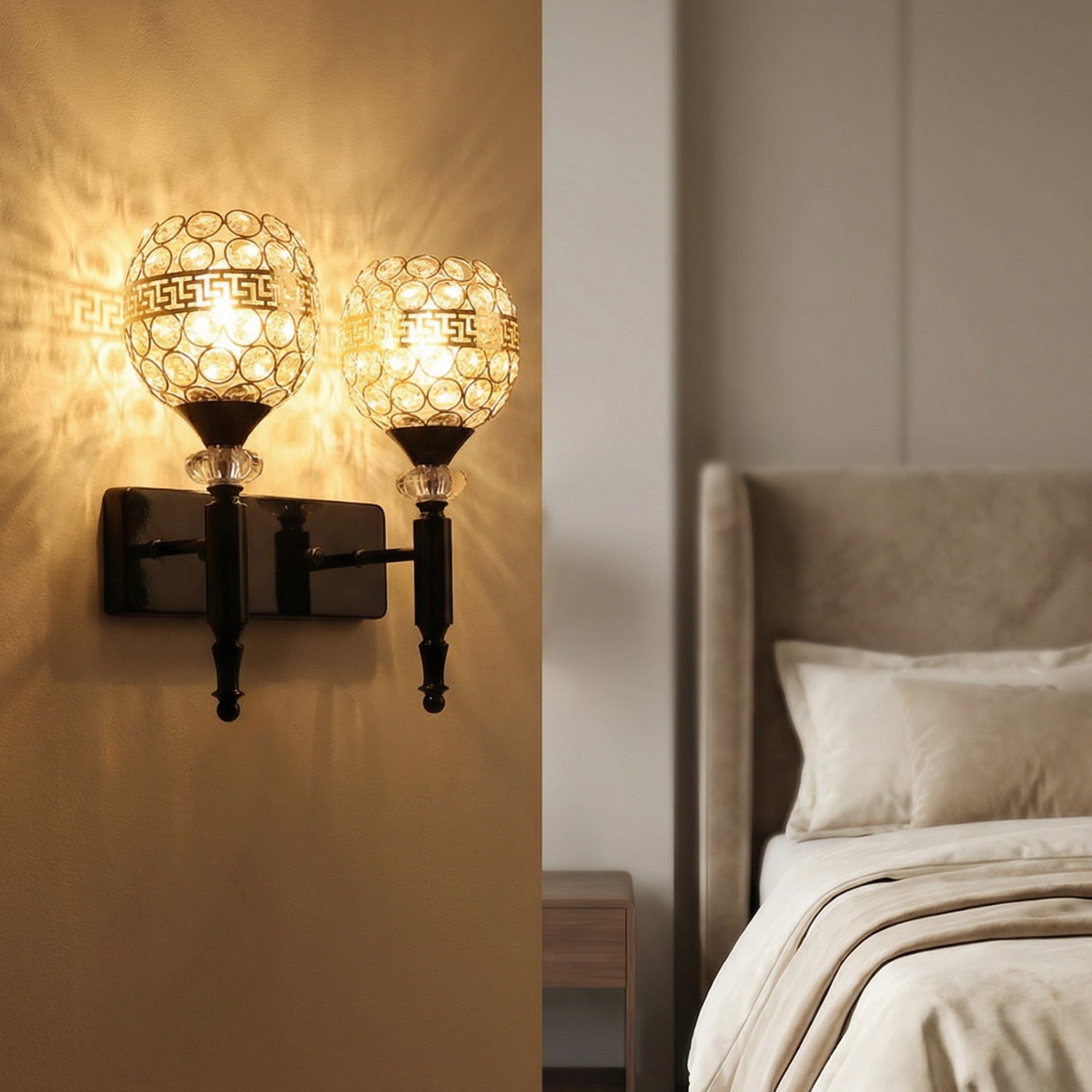 Eliante Modern Wall Lights Mild Steel & Glass Material Glossy Black & Clear Crystals Finish - Eliante