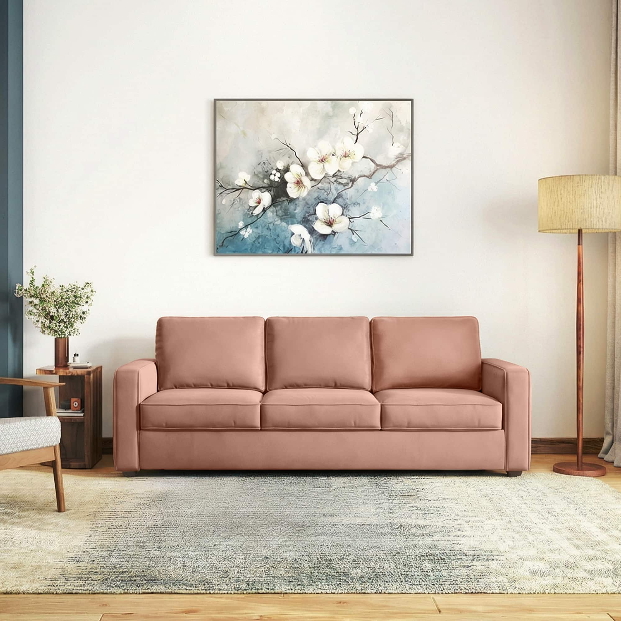 Apollo Compact High Back 3 Seater Fabric Sofa In Mocha Mousse Velvet Colour