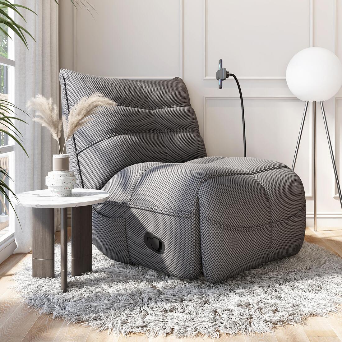 Avery One Seater Manual Fabric Recliner in Graphite Grey Colour
