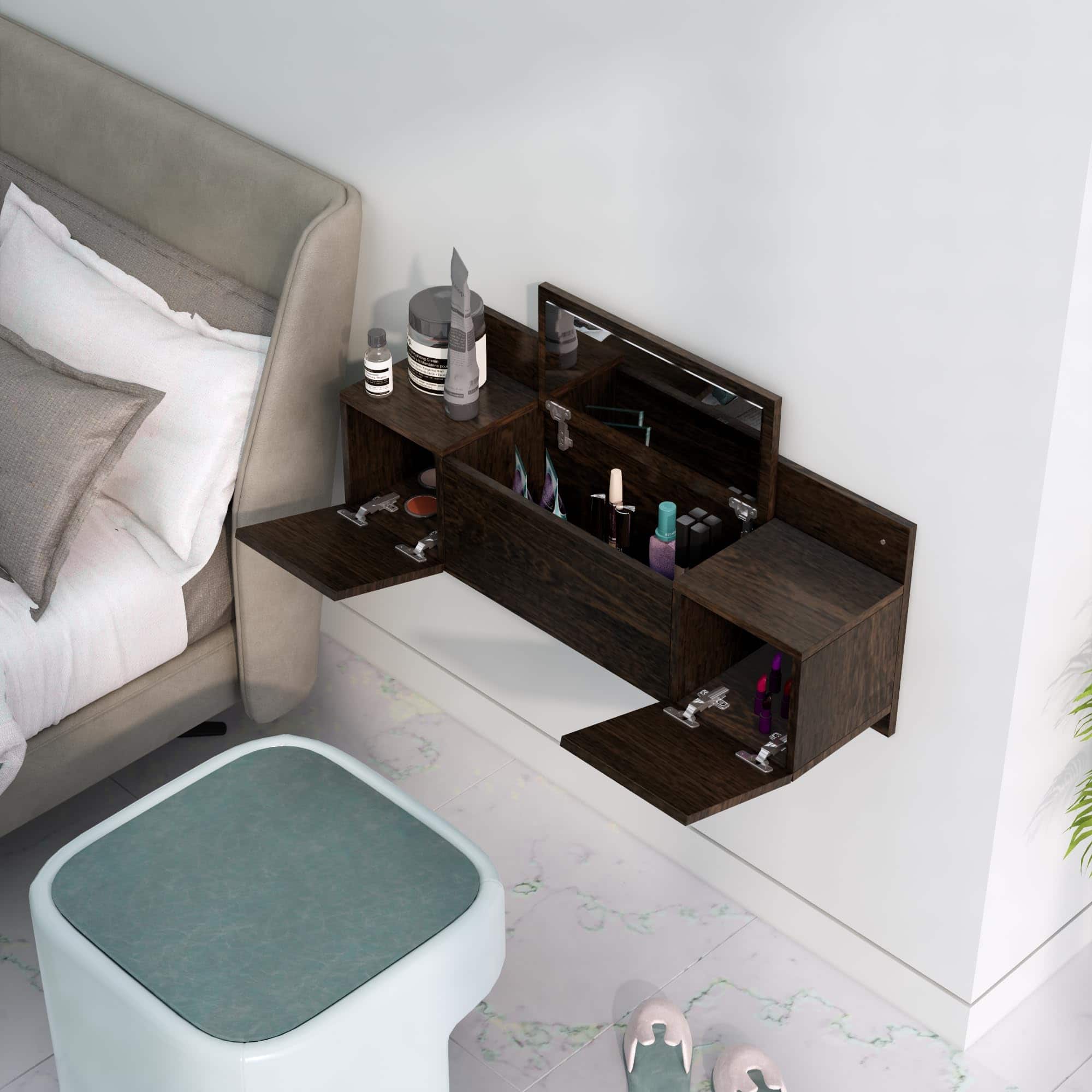 Hexa Red Engineered Wood Wall Mount Dressing Table in Flower Wenge Colour - HexaRed