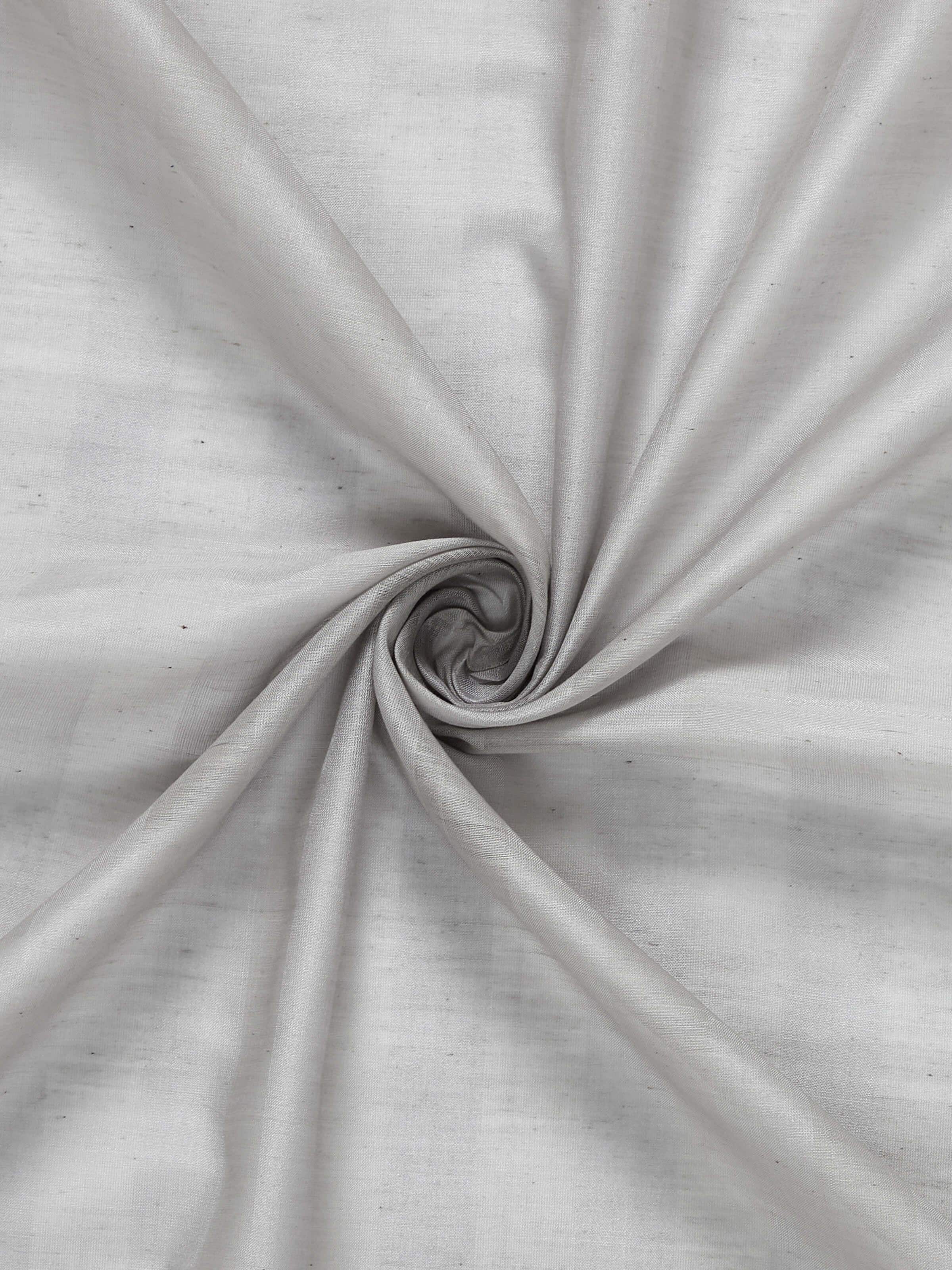 An angled view of the Pragya Maheshwari Sheer Curtain with wide grey stripes, capturing the blend of traditional Maheshwari weaving and modern design aesthetics.