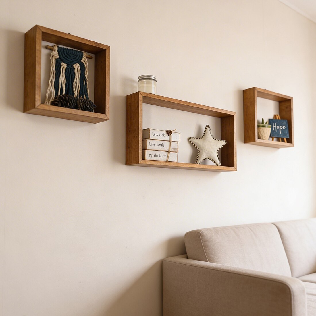 George Iii Rectangular Shaped Set Of 3 Wooden Wall Shelves