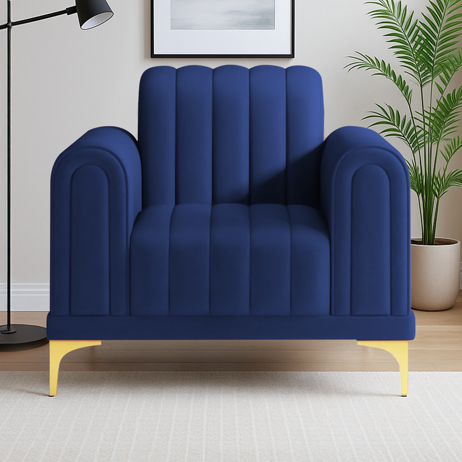 Josbert Velvet 1 Seater  Sofa In Navy Blue Colour - Home Lifestylez