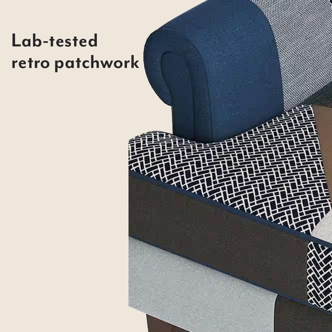 Minnelli 2 Seater Fabric Loveseat In Indigo Patch Work Colour