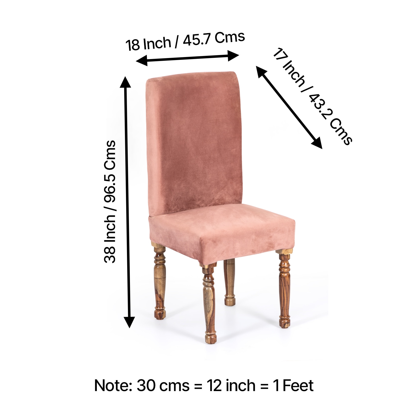 Rosslyn wood Dining Chair in Coral Pink Velvet Upholstery with TEAK FINISH