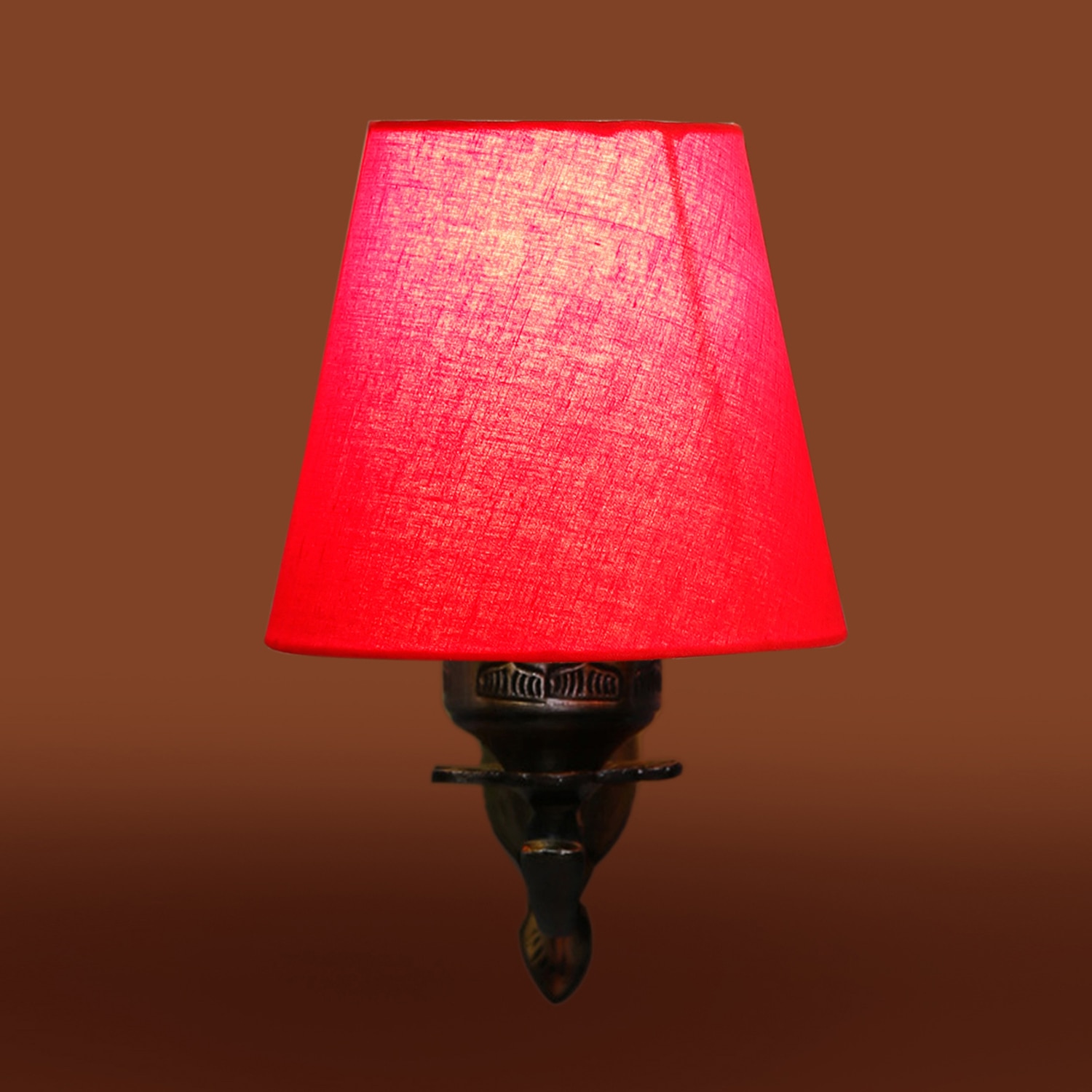 Devansh Metal Electric Wall Light in Antique Gold Colour with Red Shade Count of 1 Light
