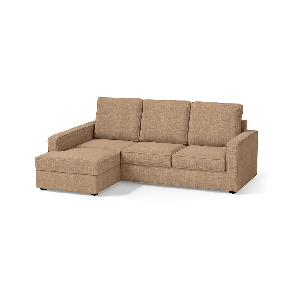 Apollo Compact Sofa (Colour : Sandshell Beige, Cushion : Soft, Back Type : High Back, Seating Capacity : Left Aligned 2 Seater + Left Aligned Chaise + Ottoman) - Urban Ladder